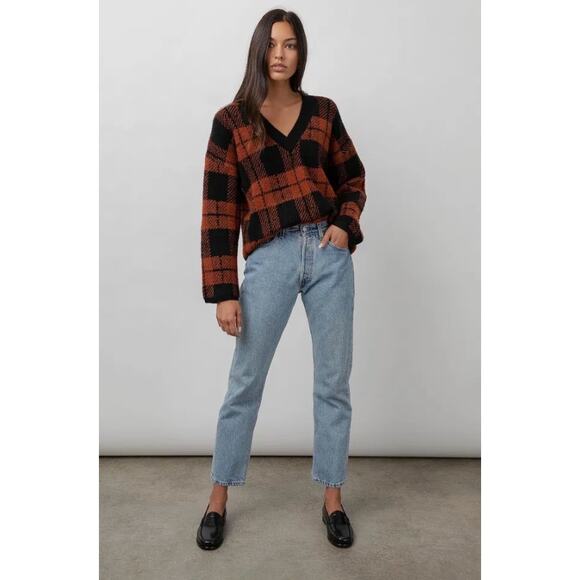 Rails Colleen Sweater Rust Black Plaid Knitwear Size M - Picture 2 of 16
